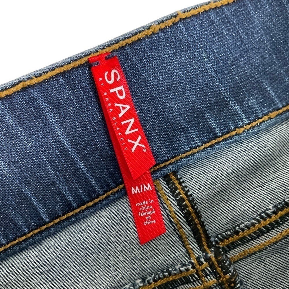 Spanx Distressed Skinny Released Hem Dark Wash Jeggings Sz M - Picture 11 of 12